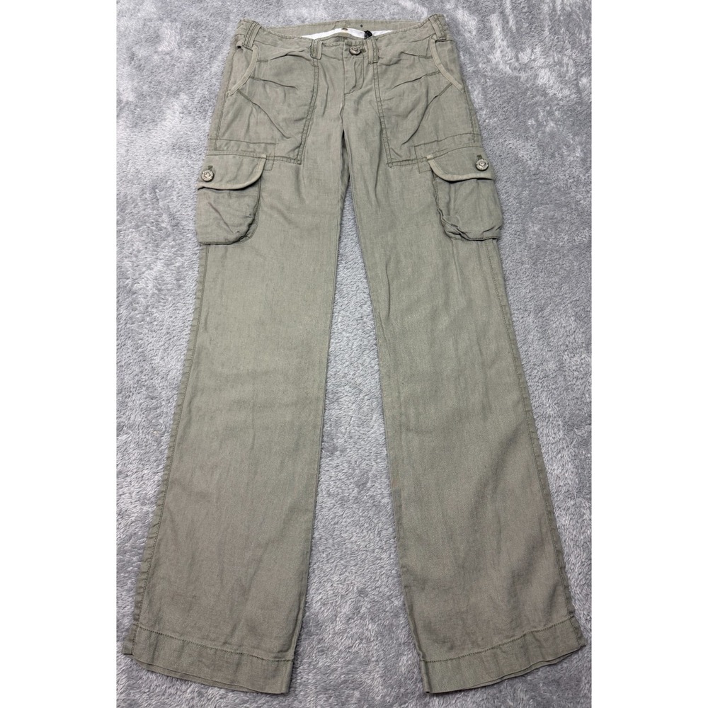 Vintage Twisted Heart Flare Pants Womens 30x33 Gray Green Linen Y2K Early 2000s